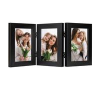 Frametory, 4x6 Trifold Picture Frame Hinged Photo Frames Three Folding Frame Desktop Glass Frame Vertical (Black, 4x6 Triple)
