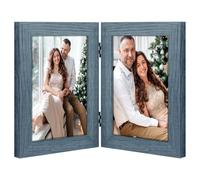 Frametory, 5x7 Double Picture Frame Hinged 2 Photos Frame Collage, Desk Picture Frame with Glass, Side by Side Frame Vertical (Blue, 1 Pack)