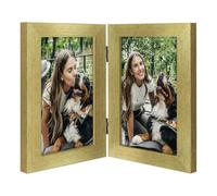 Frametory, 5x7 Double Picture Frame - Real Glass Hinged 2 Photos Collage, Desktop Picture Frame Standing Vertical (White, 2 Pack)
