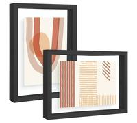 Frametory, 5x7 Floating Picture Frame - Metal Photo Frame - Real Glass - for Wall Mount or Tabletop Displays (Black, 2 Pack)