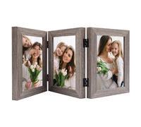 Frametory, 5x7 Trifold Picture Frame Hinged Photo Frames Three Folding Frame Desktop Glass Frame Vertical (Gray, 5x7 Triple)