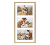 Frametory - 7x14 Aluminum Collage Picture Frame - Display 4x6 Pictures with 3 Openings Mat - Real Glass Front - Horizontal/Vertical Wall Mount - Gold 1 Pack