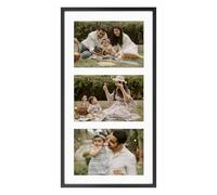 Frametory - 7x14 Aluminum Collage Picture Frame - Display 4x6 Pictures with 3 Openings Mat - Real Glass Front - Horizontal/Vertical Wall Mount - Black 1 Pack
