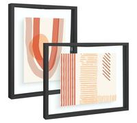 Frametory, 8x10 Floating Picture Frame - Metal Photo Frame - Real Glass - for Wall Mount or Tabletop Displays (Black, 2 Pack)