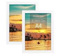 Frametory, A4 Frame with Plexiglass, 8.3x11.7 inch White Picture Frame Gallery Wall Frame - Horizontal and Vertical Wall Mounting Hardware (A4, 2-Pack)