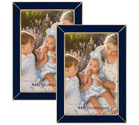 Frametory Enamel Picture Frame - 4x6 Gold Metal Edge Navy Blue Enamel Picture Frame With Easel and Velvet Back for Tabletop Display, Bookshelf, 4x6 Wall Decor, Photo Frames, Picture Display-2 Set