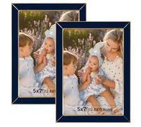 Frametory Enamel Picture Frame - 5x7 Gold Metal Edge Navy Blue Enamel Picture Frame With Easel and Velvet Back for Tabletop Display, Bookshelf, 5x7 Wall Decor, Photo Frames, Picture Display-2 Set