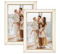Frametory Enamel Picture Frame - 5x7 Gold Metal Edge White Enamel Picture Frame With Easel and Velvet Back for Tabletop Display, Bookshelf, 5x7 Wall Decoration, Photo Frames-2 Set