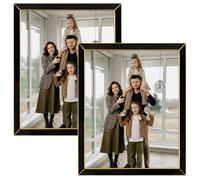 Frametory Enamel Picture Frame - 8x10 Gold Metal Edge Black Enamel Picture Frame With Easel and Velvet Back for Tabletop Display, Bookshelf, 8x10 Wall Decoration, Photo Frames-2 Set