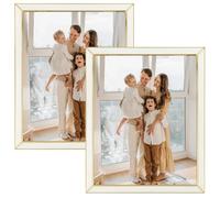 Frametory Enamel Picture Frame - 8x10 Gold Metal Edge White Enamel Picture Frame With Easel and Velvet Back for Tabletop Display, Bookshelf, 8x10 Wall Decoration, Photo Frames-2 Set
