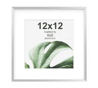 FrameWorks 12”x12” with 8”x8” Mat - Silver Deluxe Modern Aluminum Picture Frame with Tempered Glass and Removable Mat