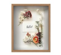FrameWorks 16" x 20" Original Golden Oak Wood Shadow Box Frame - Soft Felt Backing, Tempered Glass and Includes Elegant White Ball Push Pins