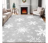 FRAMICS Christmas Rug 5x7 Grey Snowflake Christmas Rug for Living Room Washable Bedroom Throw Non Slip Soft Low Pile Floor Rug for Kitchen Dining Room