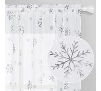 FRAMICS Christmas Sheer Curtains 63 Inch Length Silver Snowflake Foil Print Window Curtains for Living Room, 52"W x 63"L, 2 Panels