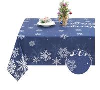 FRAMICS Christmas Tablecloth, Snowflake Table Cloth Waterproof Navy Blue Tablecloths for Dining Kitchen Winter Holiday, Spill-Proof Table Cover for New Year Party Decor, Rectangle 60x120 Inch, Blue