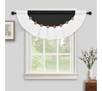 FRAMICS Farmhouse Valance Curtains, Boho Cotton Linen Kitchen Valance, Black Rustic Button Window Valances for Bedroom, Country Rod Pocket Valances for Windows, Semi-Circular, Black, 52 x 18 Inch