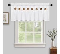 FRAMICS Farmhouse Valance Curtains, Boho Cotton Linen Kitchen Valance, White Rustic Button Window Valances for Kitchen Bathroom Bedroom, Country Rod Pocket Valances for Windows, White, 52 x 18 Inch