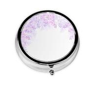 Framing Lilac Flowers in Blossom This Small, Round, Three-Compartment Travel Pill Box is Perfect for Storing Daily medications, Vitamins, and on-The-go.