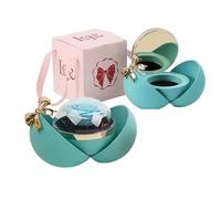 FramMent Personalized Luxury Round Jewelry Box Gold-Tone Hinged Lid Ring & Necklace Storage Case for Proposal, Engagement, Wedding & Gifts, Soft Velvet Interior Red/Sea Green/Pink (Sea Green)