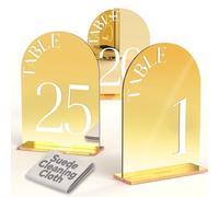 Framokoko Mirror Arched Wedding Table Numbers 1-10 with Stands, 5"x7" Double-sided Letter, Acrylic Wedding Signs Centerpiece Decoration for Wedding Reception Party (Gold, Table Numbers 1-25)