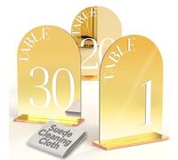 Framokoko Mirror Arched Wedding Table Numbers 1-10 with Stands, 5"x7" Double-sided Letter, Acrylic Wedding Signs Centerpiece Decoration for Wedding Reception Party (Gold, Table Numbers 1-30)
