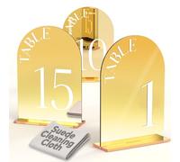Framokoko Mirror Arched Wedding Table Numbers 1-10 with Stands, 5"x7" Double-sided Letter, Acrylic Wedding Signs Centerpiece Decoration for Wedding Reception Party (Gold, Table Numbers 1-15)