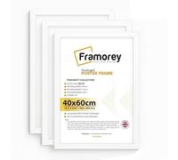 FRAMOREY 40x60 cm Picture Frames 3 Pack Wood - White 60x40cm Picture Frames, Wall Hanging Photo Frame, Thin Matt Poster Frame - 40x60 cm Photo Frame for Print, Certificate, Photo, Artwork