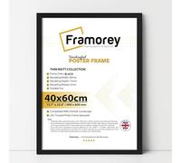 FRAMOREY 60x40cm Black Photo Frame - Modern Thin Matt Slim Profile with Clear Perspex - 24x16 Inch Engineered Wood Frame for Posters, Art or Wall Decor in UK Homes & Offices