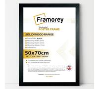 FRAMOREY 70x50cm Black Solid Wood Frames - Natural Wood Frame Large Wall Photo Frame with Clear Shatterproof Perspex - Ideal for Posters, Prints & Contemporary UK Home Decor