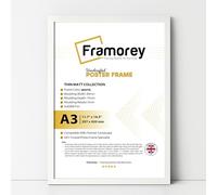 FRAMOREY A3 White Wall Frame - Lightweight Thin Matt Moulding with Shatterproof Perspex - Modern Engineered Wood Picture Frame for Home or Office Use, Wall Display Photo Frame