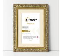 FRAMOREY Dahlia Ornate Effect Picture Frames, 14x11" Size Gold Photo Frame With 11x9" Size Ivory Mount, Traditional Wall Art Poster Frames, Photo Print Frame