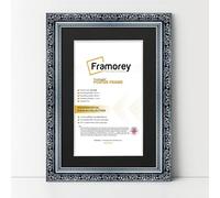 FRAMOREY Dahlia Ornate Effect Picture Frames, 9x7" Size Silver Photo Frame With 7x5" Size Black Mount, Traditional Wall Art Poster Frames, Photo Print Frame