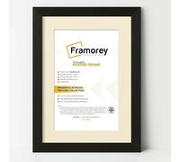 FRAMOREY Oxford Flat Wooden Effect Picture Frame, Ash Black A2 Size Photo Frame With A3 Ivory Mount, Handmade Wall Art Poster Frame, Best Living Room Photo Frames