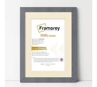FRAMOREY Oxford Flat Wooden Effect Picture Frame, Dark Grey 14x12 Size Photo Frame With 12x10 Ivory Mount, Handmade Wall Art Poster Frame, Best Living Room Photo Frames