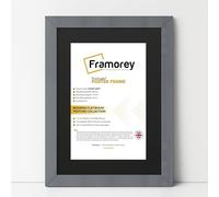 FRAMOREY Oxford Flat Wooden Effect Picture Frame, Dark Grey A2 Size Photo Frame With A3 Black Mount, Handmade Wall Art Poster Frame, Best Living Room Photo Frames