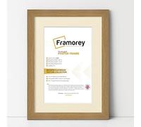 FRAMOREY Oxford Flat Wooden Effect Picture Frame, Oak A3 Size Photo Frame With A4 Ivory Mount, Handmade Wall Art Poster Frame, Best Living Room Photo Frames