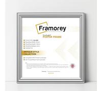 FRAMOREY Square Silver Picture Frame, 22x22 Inch Photo Size, LW Antique Poster, Wall Hanging Oxford, Premium Wooden Effect