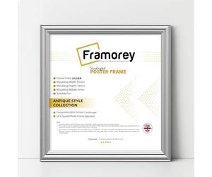 FRAMOREY Square Silver Picture Frame, 40x40 CM Size Photo Frames, LW Antique Poster Frame, Wall Hanging Oxford Frames, Premium Wooden Effect Frame