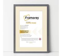 FRAMOREY Thin Matt Dark Grey Photo Frame 12x10" Size Picture Frames With 10x8" Size Ivory Mount, Flat Wooden Effect Photo Frame, Home Décor Frame, Wall Art Poster Frame