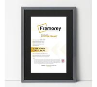FRAMOREY Thin Matt Dark Grey Photo Frame A3 Size Picture Frames With A4 Size Black Mount, Flat Wooden Effect Photo Frame, Home Décor Frame, Wall Art Poster Frame