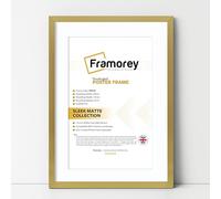 FRAMOREY Thin Matt Gold Photo Frames 20x16" Size Picture Frame With 16x12" Size White Mount, Flat Wooden Effect Photo Frames, Home Décor Frame, Wall Art Poster Frame