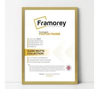 FRAMOREY Thin Matt Gold Poster Frame, Wooden Effect Photo Frame, 11x9 Inch Size Picture Frames, Wall Display Hanging Photo Print Frames