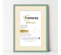 FRAMOREY Thin Matt Green Photo Frames 12x10" Size Picture Frame With 10x8" Size Ivory Mount, Flat Wooden Effect Photo Frames, Home Décor Wall Art Poster Frame
