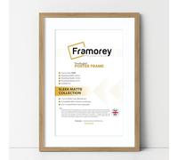 FRAMOREY Thin Matt Oak Photo Frames 14x11" Size Picture Frame With 12x8" Size White Mount, Flat Wooden Effect Photo Frames, Home Décor Frame, Wall Art Poster Frame