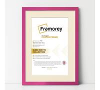 FRAMOREY Thin Matt Pink Photo Frame A2 Size With A3 Size Ivory Mount, Flat Wooden Effect Home Décor Wall Art Poster Frame
