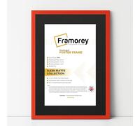FRAMOREY Thin Matt Red Photo Frame - 14x11" Size With 11x9" Black Mount, Flat Wooden Effect Home Décor Wall Art Frame