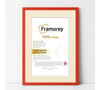FRAMOREY Thin Matt Red Photo Frame A3 Size With A4 Size Ivory Mount, Flat Wooden Effect Home Décor Wall Art Poster Frame