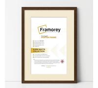 FRAMOREY Thin Matt Walnut Photo Frame A2 Size Picture Frame With A3 Size Ivory Mount, Flat Wooden Effect Photo Frame, Home Décor Frame, Wall Art Poster Frame