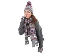 Fran Womens Fairisle Knitted Beanie Hat-Scarf-Glove Winter Set