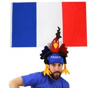 France 3x5ft Flag + French Cockerel Hat I Love Fancy Dress Multi 3 Pack